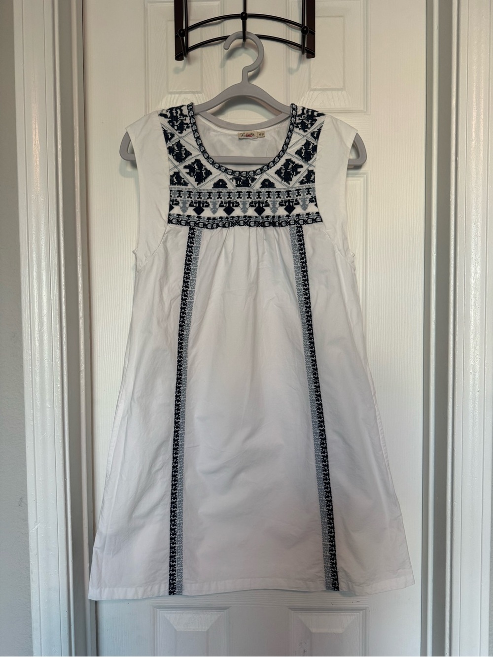 Faherty White Embroidered Sleeveless Mini Shift Dress XS Boho